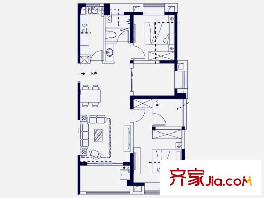 和昌運(yùn)河尚郡E1戶(hù)型 3室2廳1衛(wèi)1廚