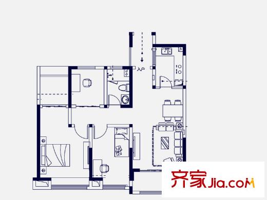 和昌運(yùn)河尚郡E2戶(hù)型 3室2廳1衛(wèi)1廚