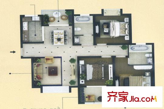 和昌運(yùn)河尚郡A-3戶型 3室2廳2衛(wèi)1廚