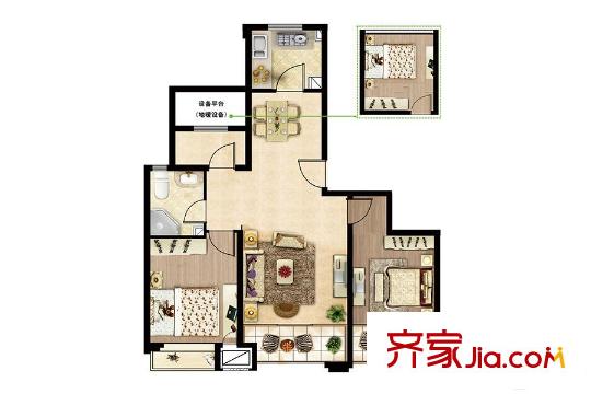 東亞御景灣C3戶型 3室2廳1衛(wèi)1廚