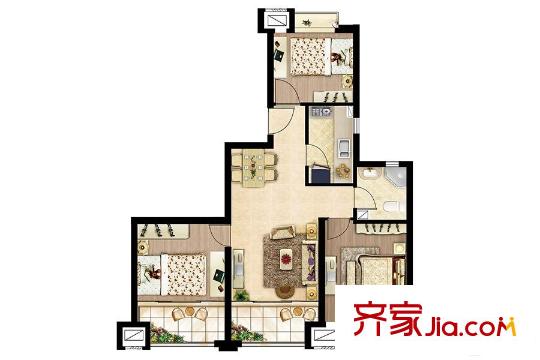 東亞御景灣D3戶型 3室2廳1衛(wèi)1廚