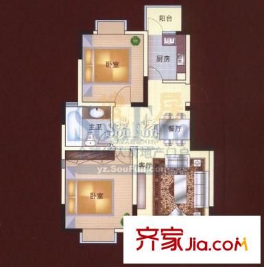 西郡188花園戶型圖F戶型 2室2廳1衛(wèi)1廚