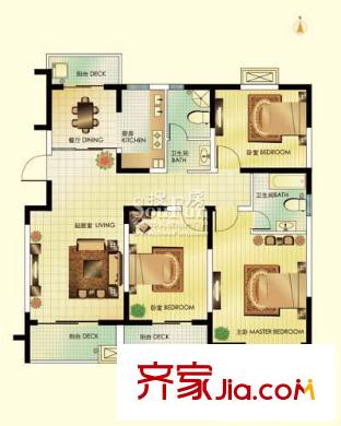 西郡188花園戶型圖三居 3室2廳2衛(wèi)1廚