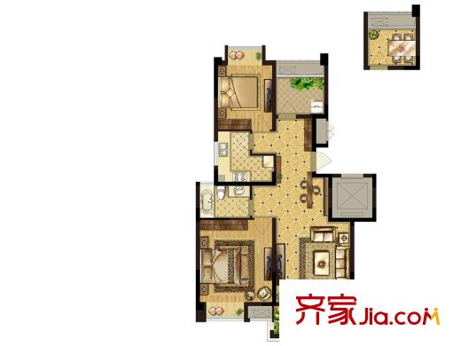 朗悅華府B2戶型 2室2廳1衛(wèi)1廚