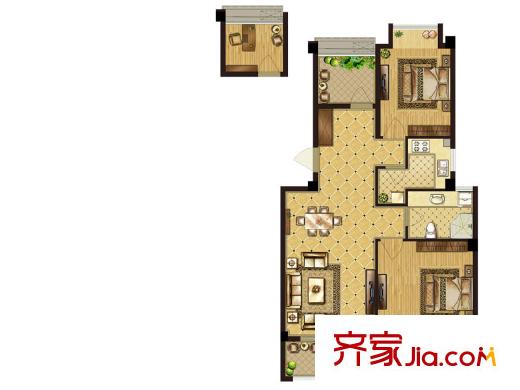 朗悅華府D戶型 2室2廳1衛(wèi)1廚