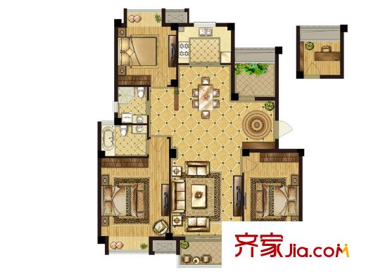 朗悅華府F戶型 3室2廳1衛(wèi)1廚