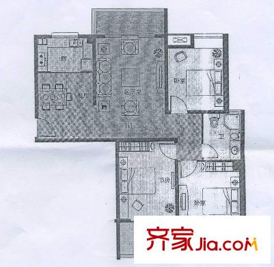 金湖灣墅園戶型圖景觀高層B1戶型 3室2廳1衛(wèi)1廚