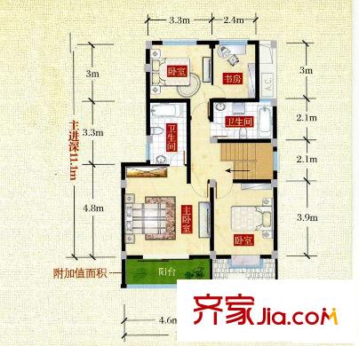 加州莊園戶型圖疊加H2戶型下疊二層 4室2廳3衛(wèi)1廚