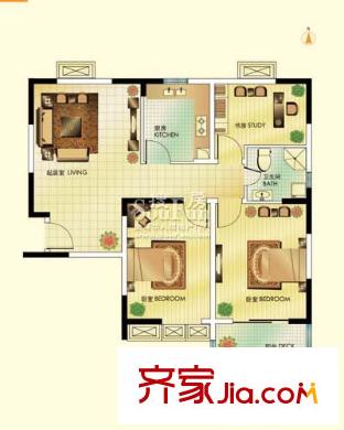 西郡188花園戶型圖三居 3室2廳1衛(wèi)1廚