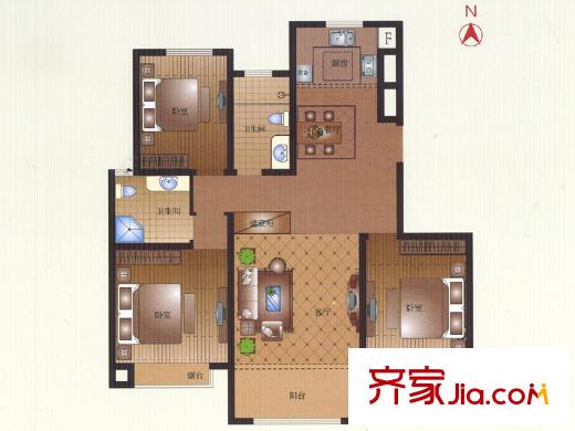 豪第坊B1戶型 3室2廳2衛(wèi)1廚