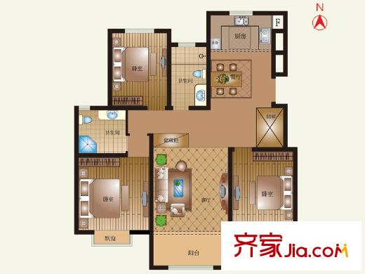 豪第坊B2戶型 3室2廳2衛(wèi)1廚