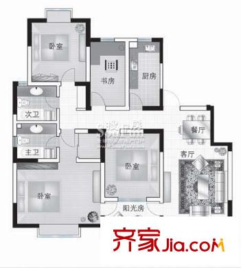 西郡188花園戶型圖G1 4室2廳2衛(wèi)1廚