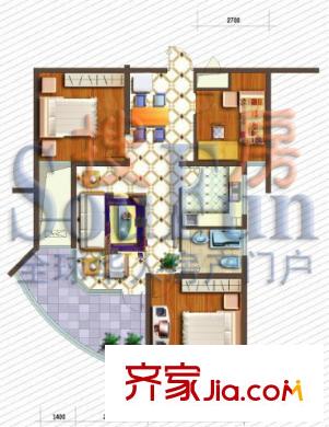 奧都花城戶型圖簡約之家高層J戶 3室2廳2衛(wèi)