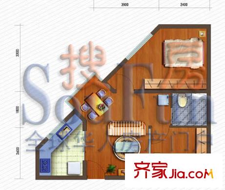 奧都花城戶型圖玲瓏碧寓 高層E戶型 2室2廳1衛(wèi)