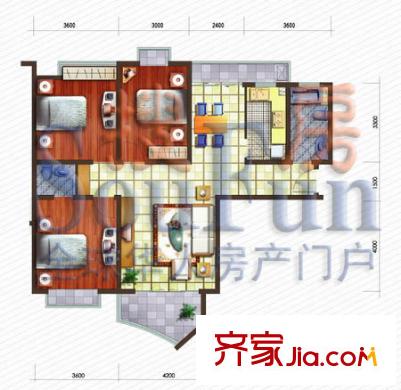 奧都花城戶型圖怡情雅居高層C戶型 3室2廳2衛(wèi)
