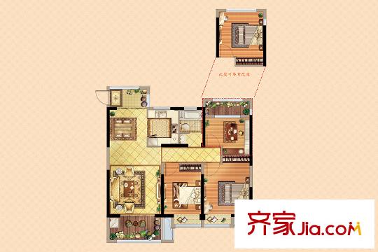 揚州萬達廣場B2戶型 3室2廳1衛(wèi)1廚