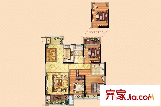 揚州萬達廣場C2戶型 3室2廳2衛(wèi)1廚