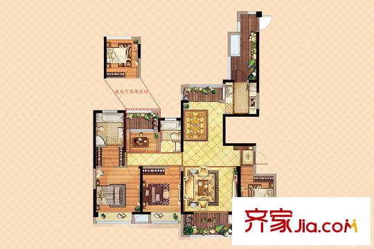 揚州萬達廣場D1戶型 4室2廳2衛(wèi)1廚