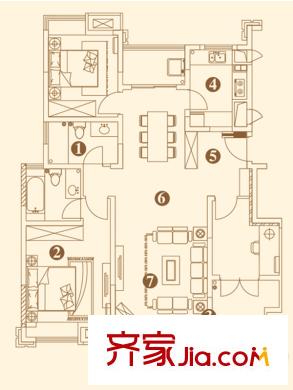 深物業(yè)湖畔御景B戶型 3室2廳2衛(wèi)1廚