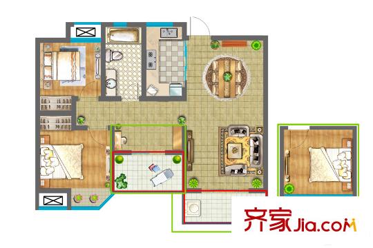 香堤春曉一戶型 2室2廳1衛(wèi)1廚