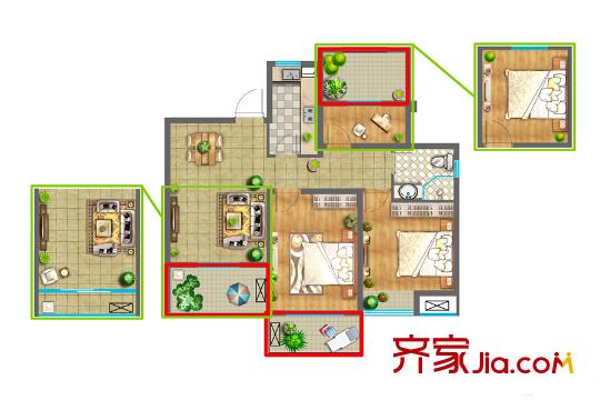 香堤春曉三戶型 3室2廳1衛(wèi)1廚