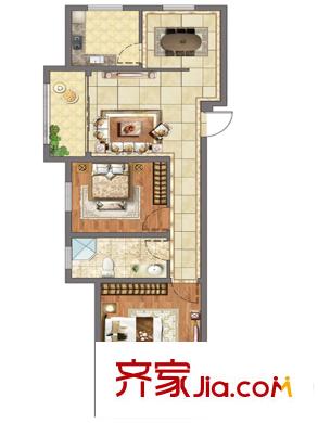 恒通藍灣國際B戶型 2室2廳1衛(wèi)1廚