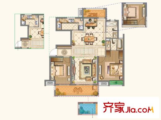 中海運(yùn)河丹堤洋房YA-b戶型 3室2廳2衛(wèi)1廚