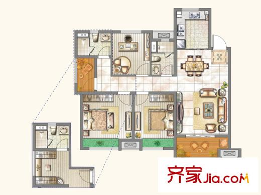 中海運河丹堤高層GC-b戶型 3室2廳2衛(wèi)1廚