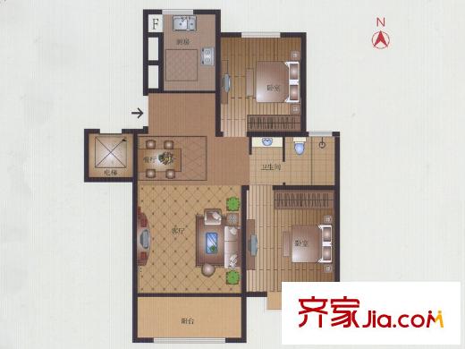 豪第坊A1戶型 2室2廳1衛(wèi)1廚