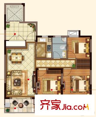 四季金輝A2戶型 3室2廳1衛(wèi)1廚