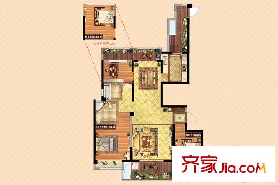揚州萬達廣場B3戶型 3室2廳2衛(wèi)1廚