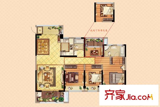 揚州萬達廣場D2戶型 4室2廳2衛(wèi)1廚