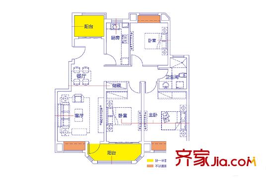 光輝歲月A戶型 3室2廳1衛(wèi)1廚