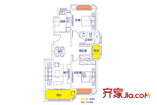 光輝歲月B戶型 2室2廳1衛(wèi)1廚