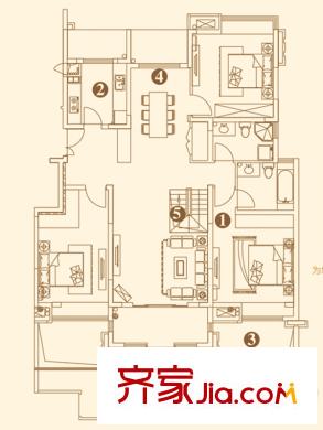深物業(yè)湖畔御景D1戶型 3室2廳2衛(wèi)1廚