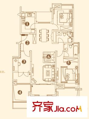深物業(yè)湖畔御景B1戶型 3室2廳2衛(wèi)1廚