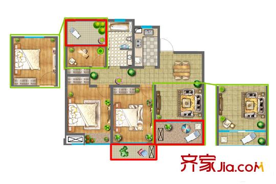 香堤春曉四戶型 3室2廳1衛(wèi)1廚