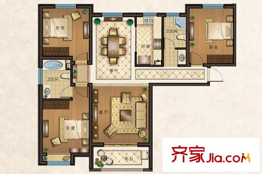 月城熙庭高層A戶型 3室2廳2衛(wèi)1廚