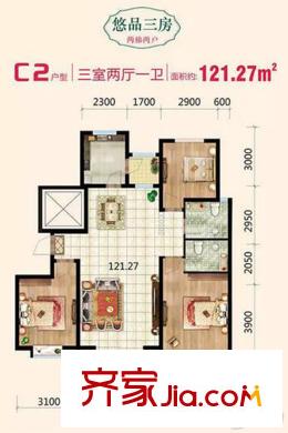 致遠(yuǎn)翡翠灣C2戶(hù)型 3室2廳1衛(wèi)1廚