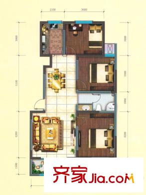 金榜龍城一期27號(hào)樓B戶型 3室2廳1衛(wèi)1廚