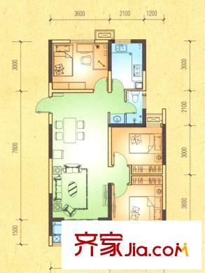 金榜龍城一期B4戶型 3室2廳1衛(wèi)1廚