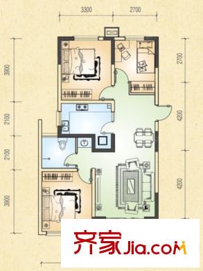 金榜龍城一期B6戶型 3室2廳1衛(wèi)1廚