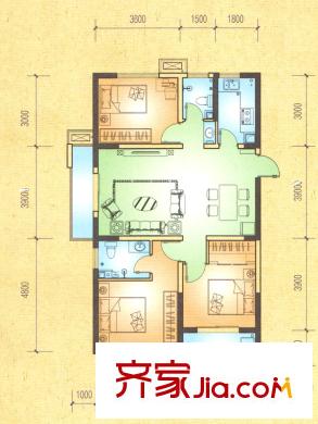 金榜龍城一期B1戶型 3室2廳2衛(wèi)1廚