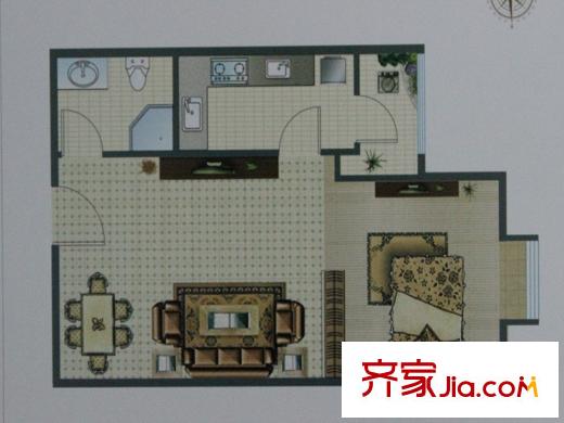 鼎峰新立方高層E戶型 1室2廳1衛(wèi)1廚