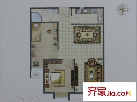 鼎峰新立方高層H戶型 2室2廳1衛(wèi)1廚