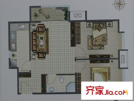 鼎峰新立方高層D戶型 2室1廳1衛(wèi)1廚