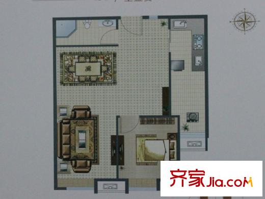 鼎峰新立方高層G戶型 1室2廳1衛(wèi)1廚