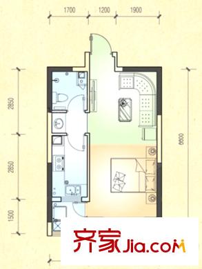金榜龍城一期D1戶型 1室1廳1衛(wèi)1廚
