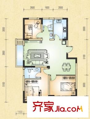 金榜龍城一期B3戶型 3室2廳2衛(wèi)1廚