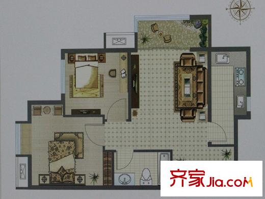 鼎峰新立方高層A戶型 2室1廳1衛(wèi)1廚